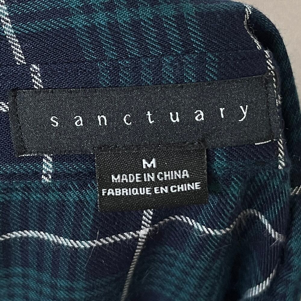 Sanctuary Women's Boyfriend Fit Shirt M Green & Blue Plaid Snap Button Up Rayon - Picture 8 of 9